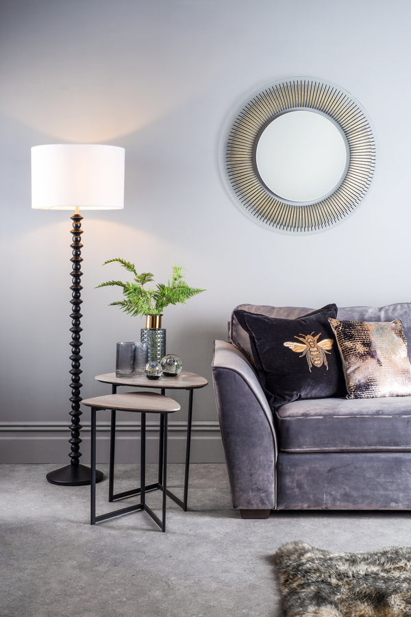 Dar 002NEU80 Neuss Round Mirror With Black/Gold Foil Detail 80cm