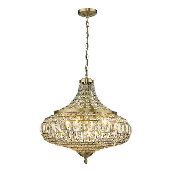 Dar ASM0675 Asmara 6 Light Pendant Antique Brass Crystal