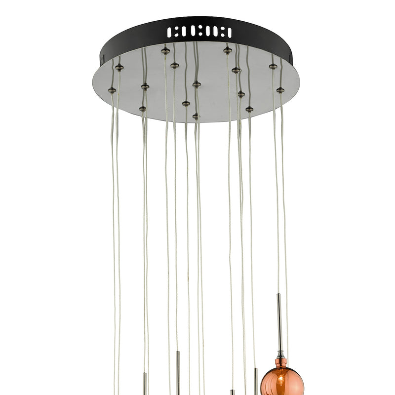Dar AUR1564 Aurelia 15 Light Cluster Pendant with Copper & Bronze Glass Shades