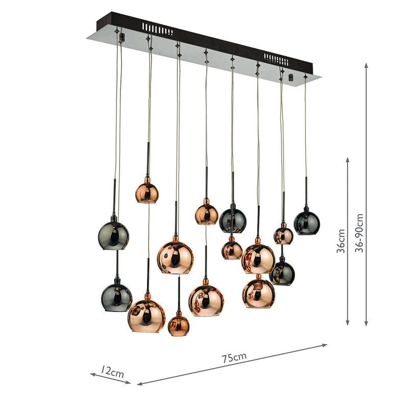 Dar AUR6264 Aurelia 15lt Bar Pendant Black Chrome & Multi Colour
