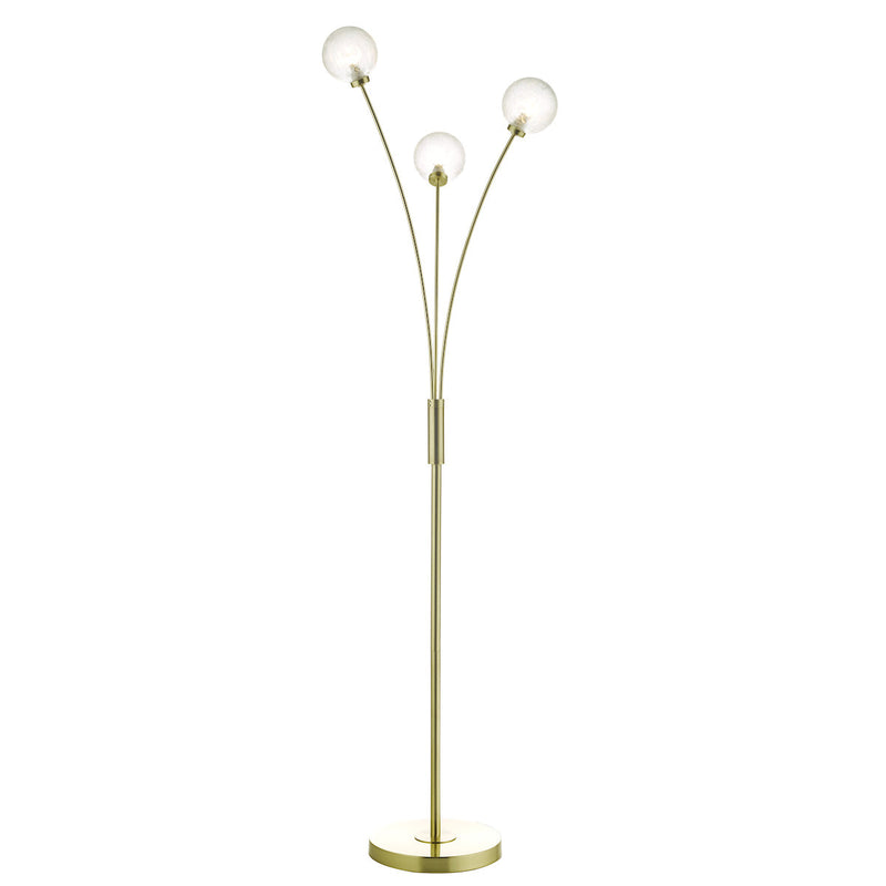 Dar AVA4941 Avari 3 Light Floor Lamp Satin Brass And Clear Frosted Glass