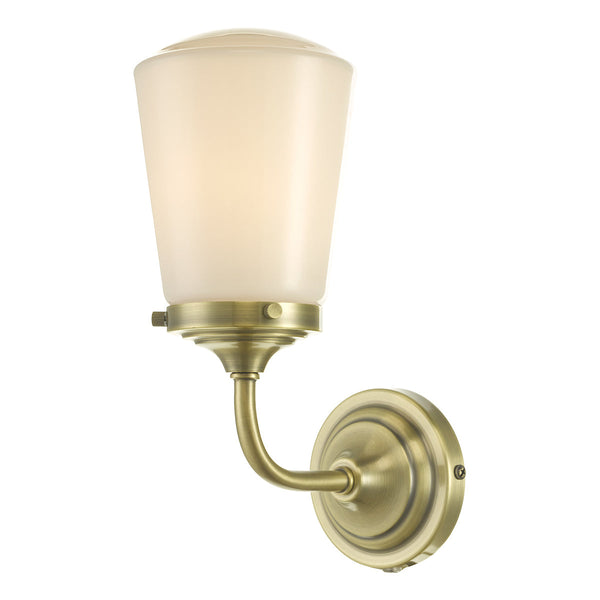Clearance Dar CAD0775 Caden Wall Light Antique Brass Opal Glass IP44