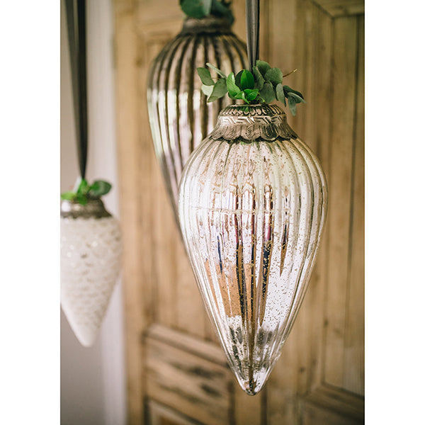 Medium Antique Silver Fluted Teardrop Bauble