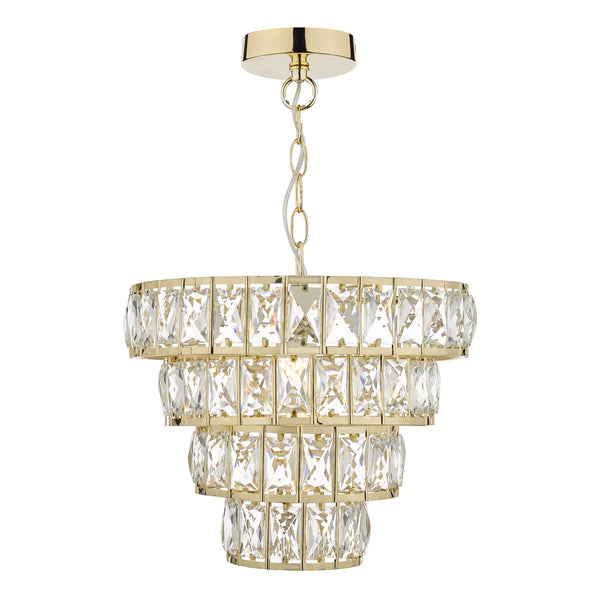 Dar CER0135 Cerys 1 Light 4 Tier Pendant Crystal & Gold