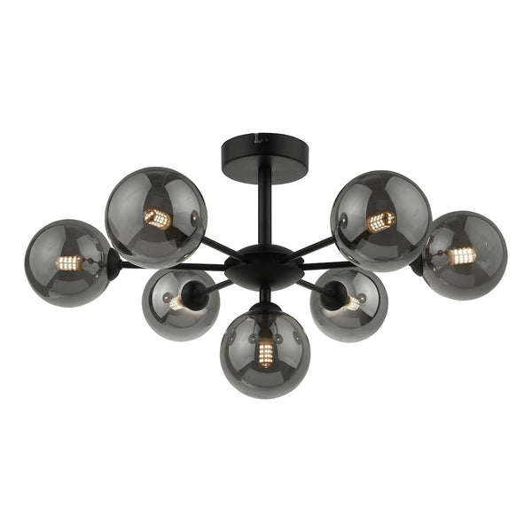 Dar COH3422-01 Cohen 7 Light Semi Flush Matt Black Smoked Glass