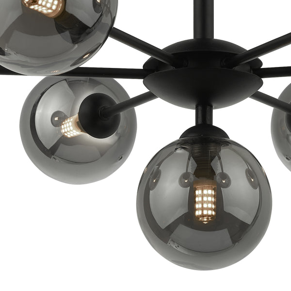 Dar COH3422-01 Cohen 7 Light Semi Flush Matt Black Smoked Glass