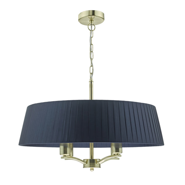 Dar CRI0423 Cristin 4lt Pendant Satin Brass C/W Navy Ribbon Shade