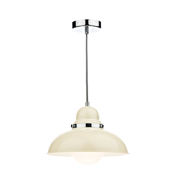 Clearance Dar DYN0133 Dynamo 1 Light Pendant Cream and Polished Chrome