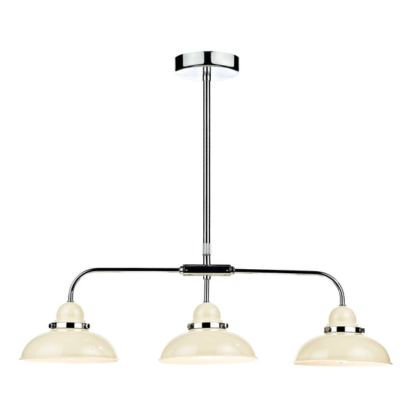 Dar DYN0333 Dynamo 3 Light Bar Pendant Cream and Polished Chrome