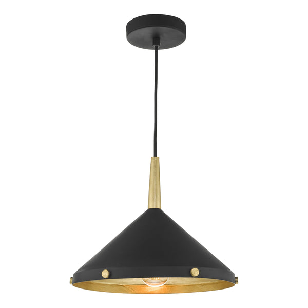 Dar EDE0154 Edena 1 Light Pendant Matt Black And Gold Leaf