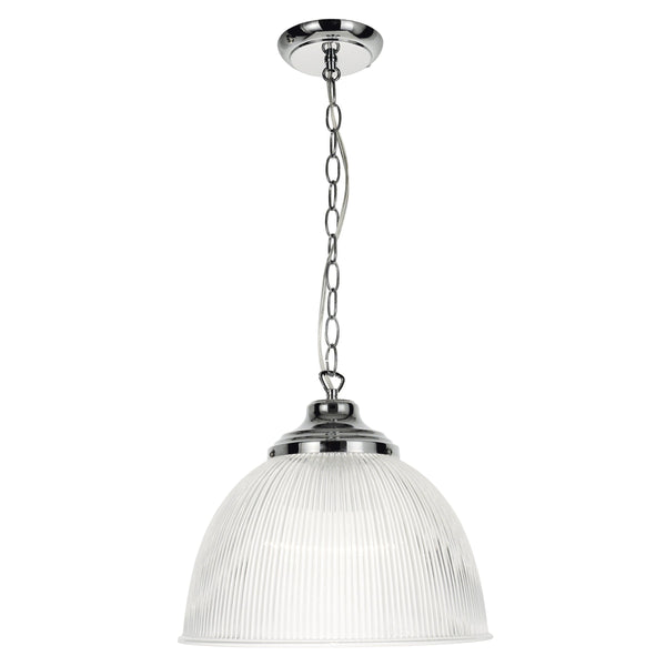 Dar EDN0108 Nahla 1 Light Pendant Period Style Ribbed Glass Polished Chrome