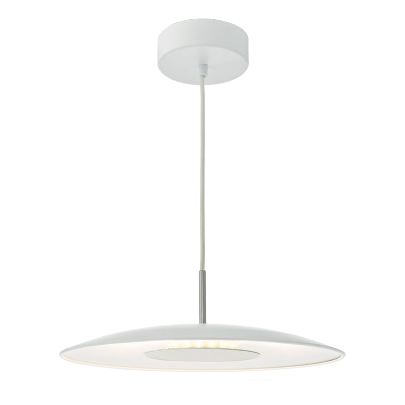 Dar ENO012 Enoch LED Metal Flying Saucer Pendant White & Stainless Steel