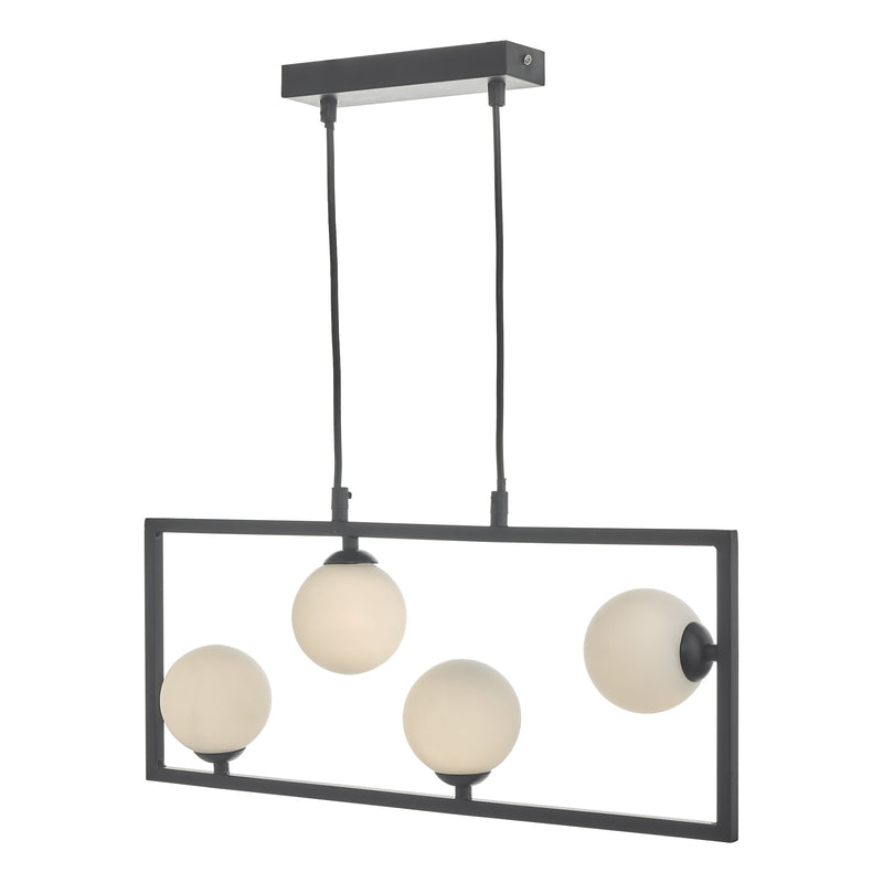 Dar ENS0422 Ensio 4 Light Pendant Matt Black & Opal Glass