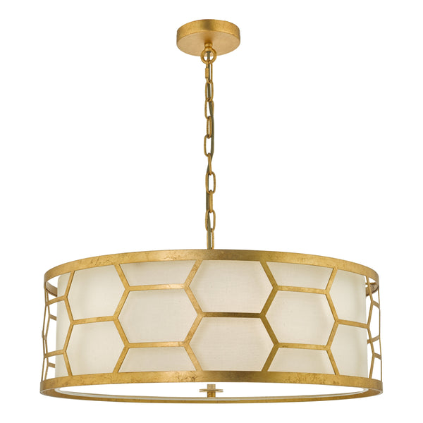 Dar EPS0412 Epstein 4lt Pendant Gold With Ivory Shade & Frosted Glass Diffuser