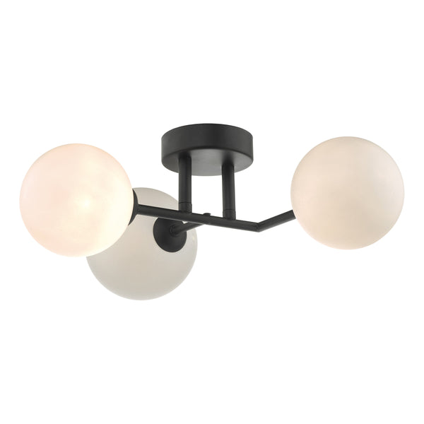 CLEARANCE Dar EUA3022 Euan 3lt Wall/Ceiling Light Black & Opal Glass