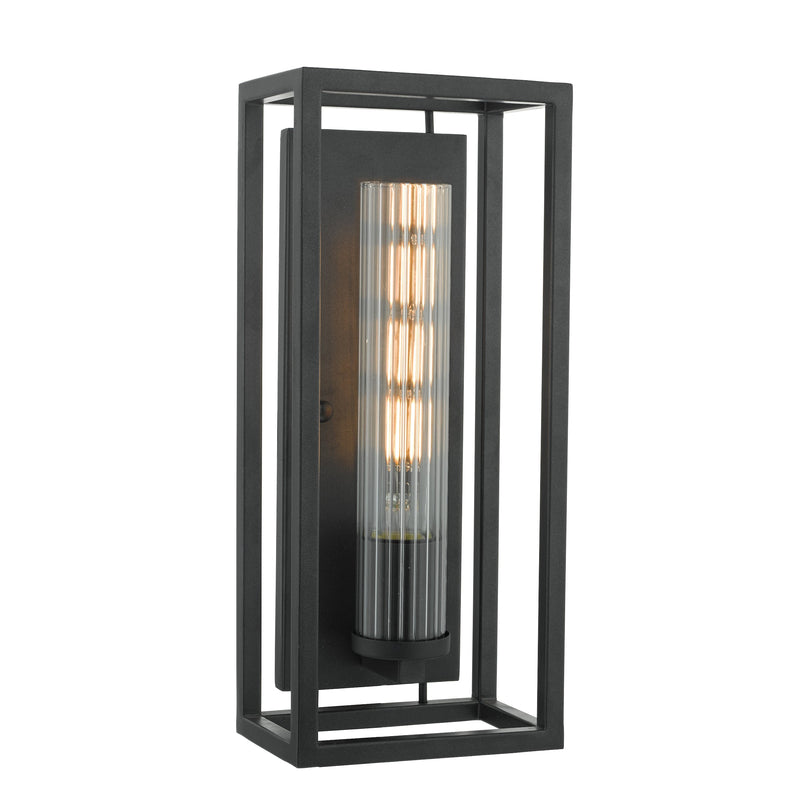 Dar FEL0722 Felipe Wall Light Black & Ribbed Glass