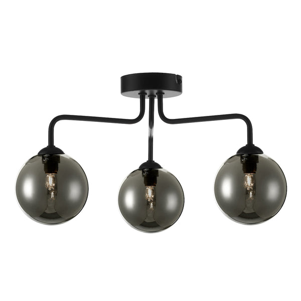 Dar FEY0322-01 Feya 3 Light Semi Flush Ceiling Light Matt Black Smoked Glass
