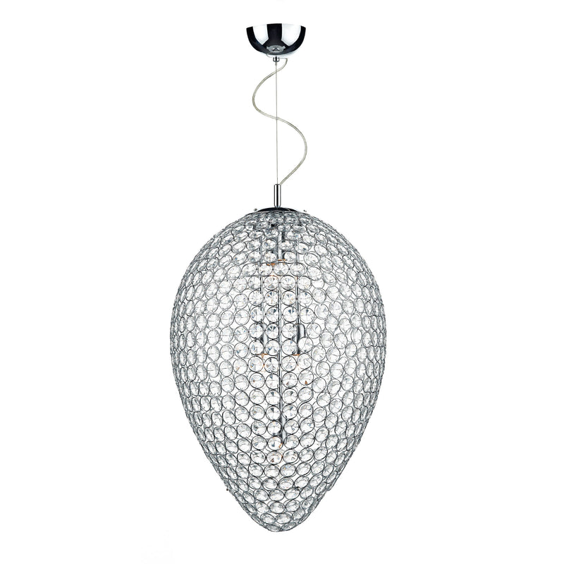 Dar FRO0550 Frost 5 Light Pendant Polished Chrome and Clear Faceted Crystal