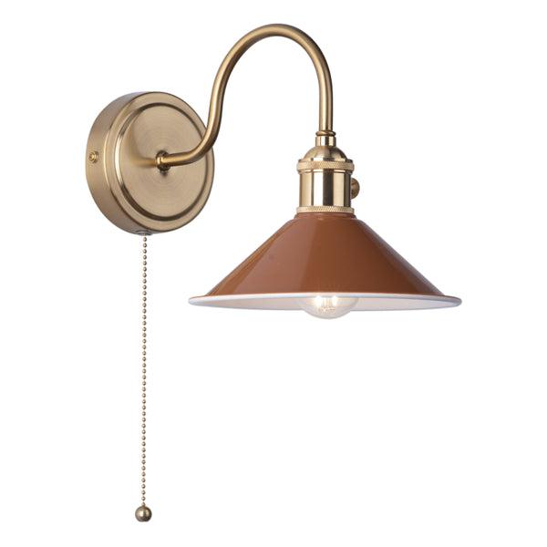 Dar HAD0740-08 Hadano 1lt Wall Light Natural Brass With Umber Shade