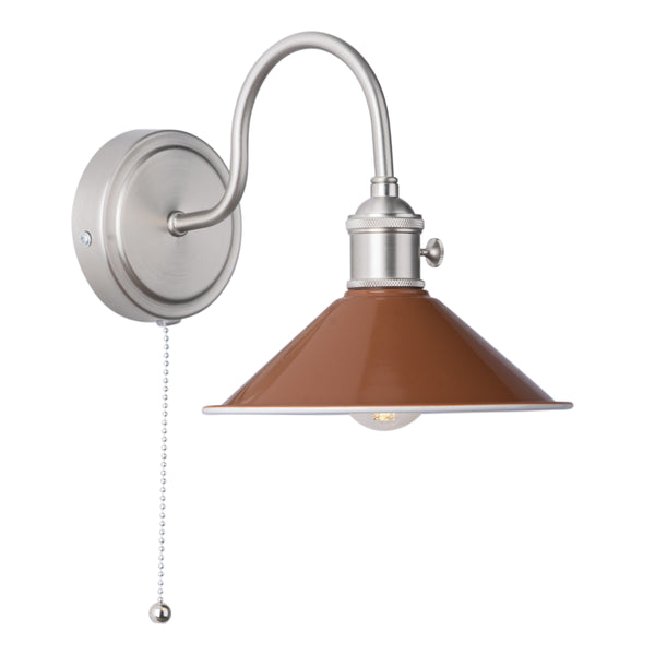 Dar HAD0761-08 Hadano 1lt Wall Light Antique Chrome With Umber Shade