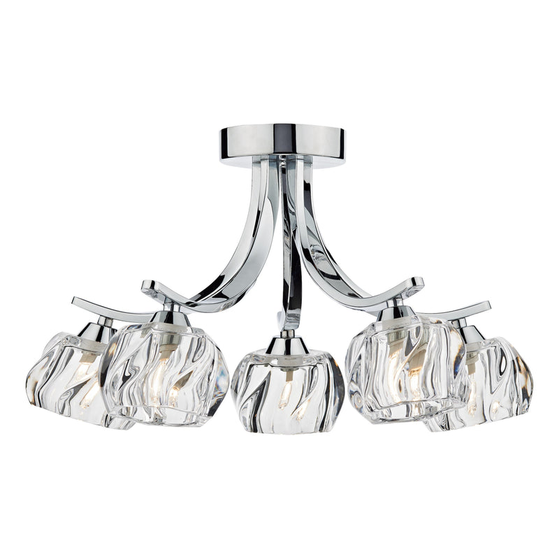 Dar IVY0550 Ivy 5 Light Semi Flush Polished Chrome And Clear Glass