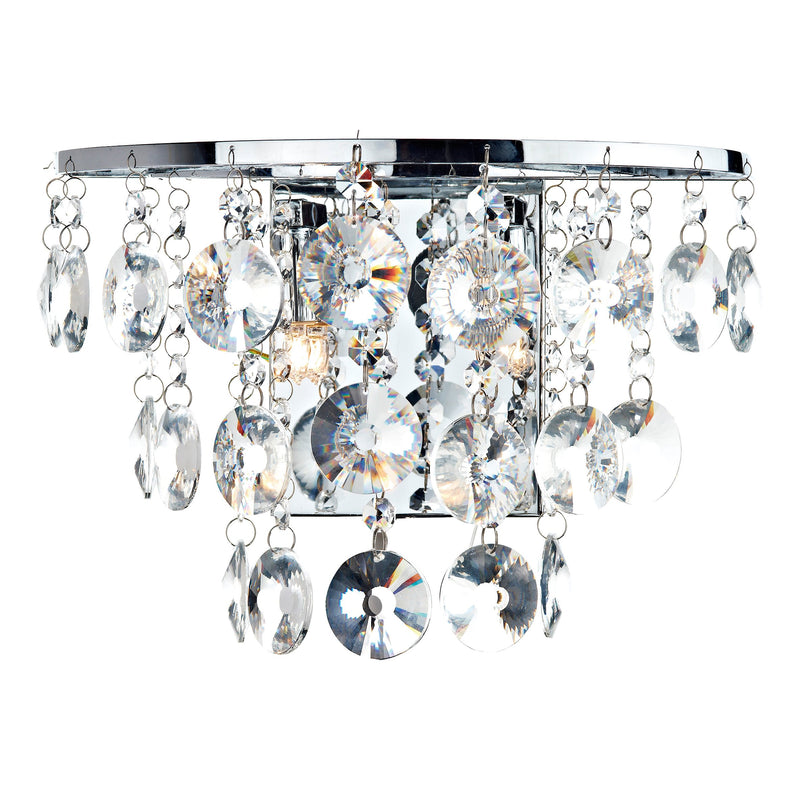 Dar JES0950 Jester 2 Light Wall Bracket complete with Clear Droppers