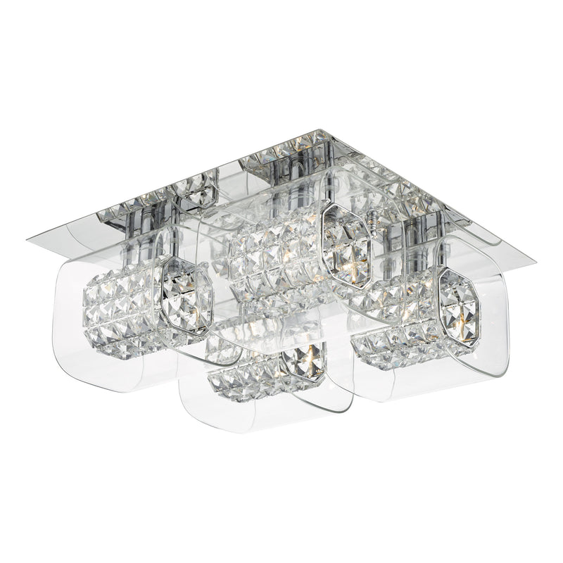 Dar KAB5050 KABUKI 4LT G9 flush polished chrome with crystal beads in clear glass shade