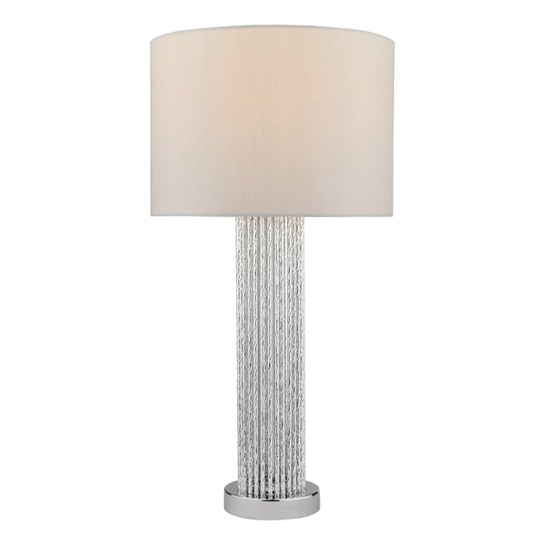 Dar LAZ4239 Lazio Table Lamp Silver Rod Base With Faux Silk Shade