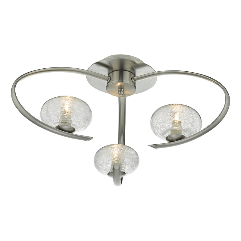 Dar LEI5346 Leighton 3lt Semi Flush Satin Chrome & Sugar Cane Glass