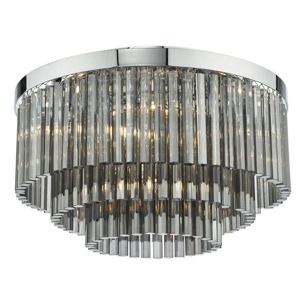 Dar LOG5410 Logan 5 Light Flush Polished Chrome Smoked Glass