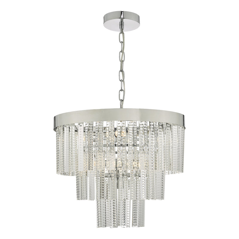 Clearance Dar LOR3408 Lorant 7 Light 3 Tier Pendant Clear & Polished Chrome
