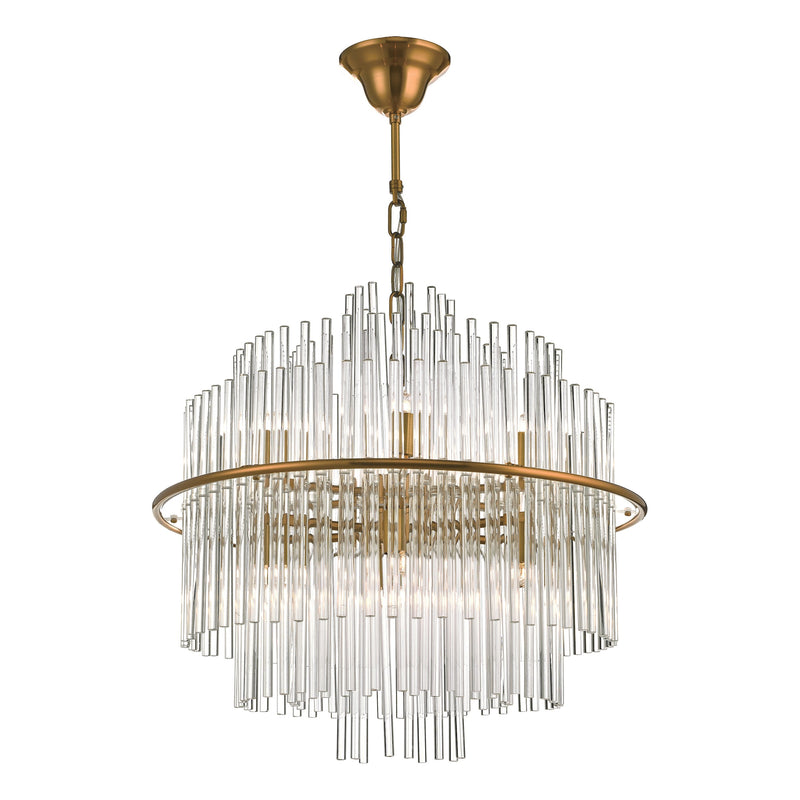 Dar LUK1735 Lukas 13 Light Pendant Brushed Antique Gold And Clear Glass
