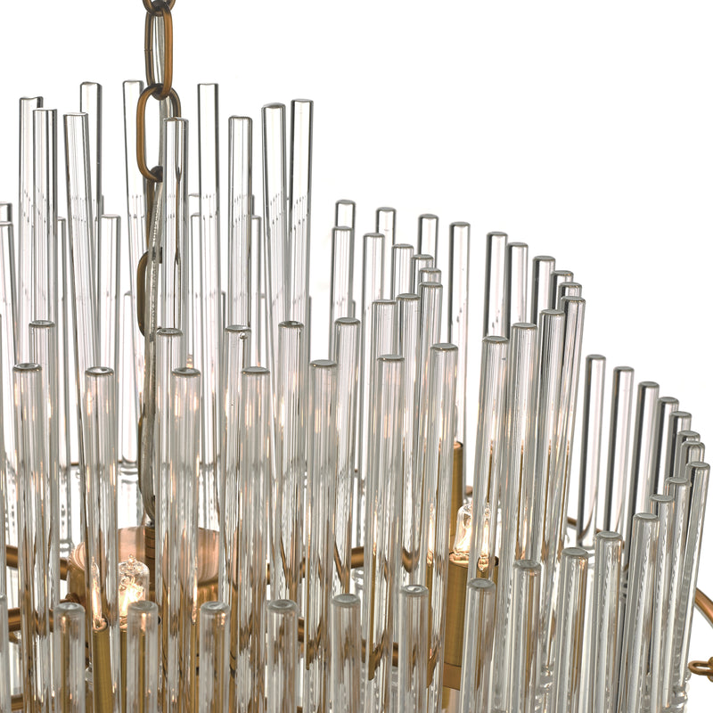 Dar LUK1735 Lukas 13 Light Pendant Brushed Antique Gold And Clear Glass