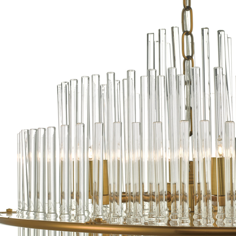 Dar LUK1735 Lukas 13 Light Pendant Brushed Antique Gold And Clear Glass