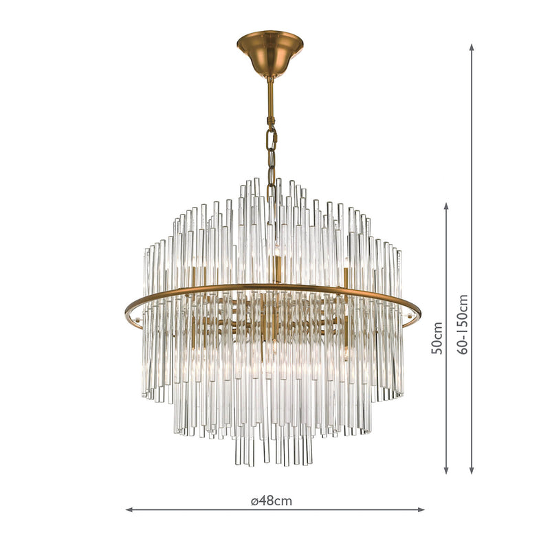 Dar LUK1735 Lukas 13 Light Pendant Brushed Antique Gold And Clear Glass