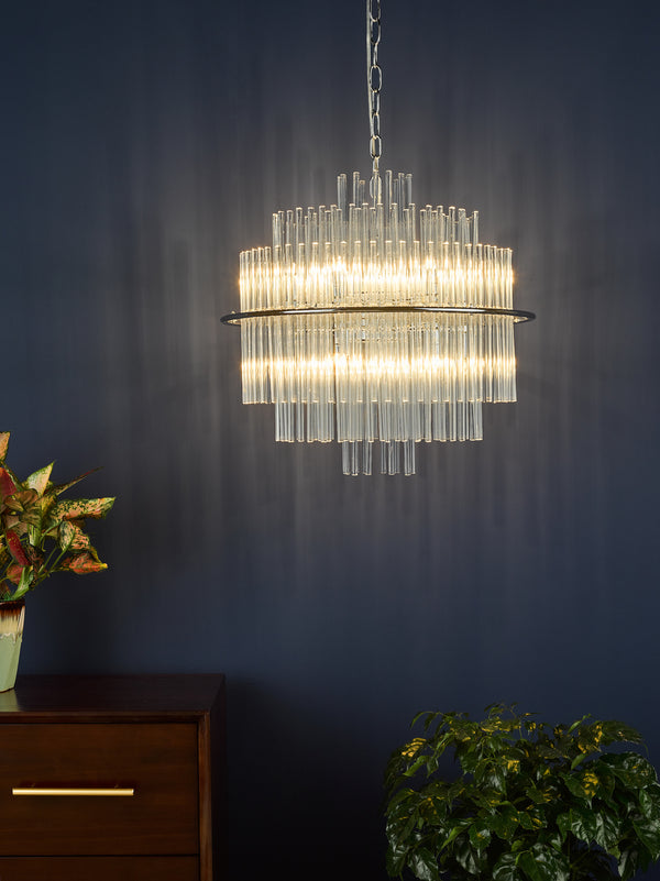 Dar LUK1750 Lukas 13 Light Pendant Polished Chrome Glass