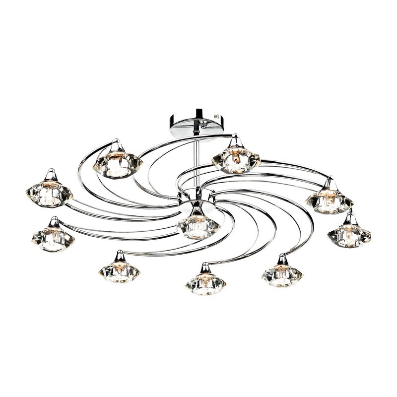 Dar LUT2350 Luther 10 Light Semi Flush Polished Chrome Crystal