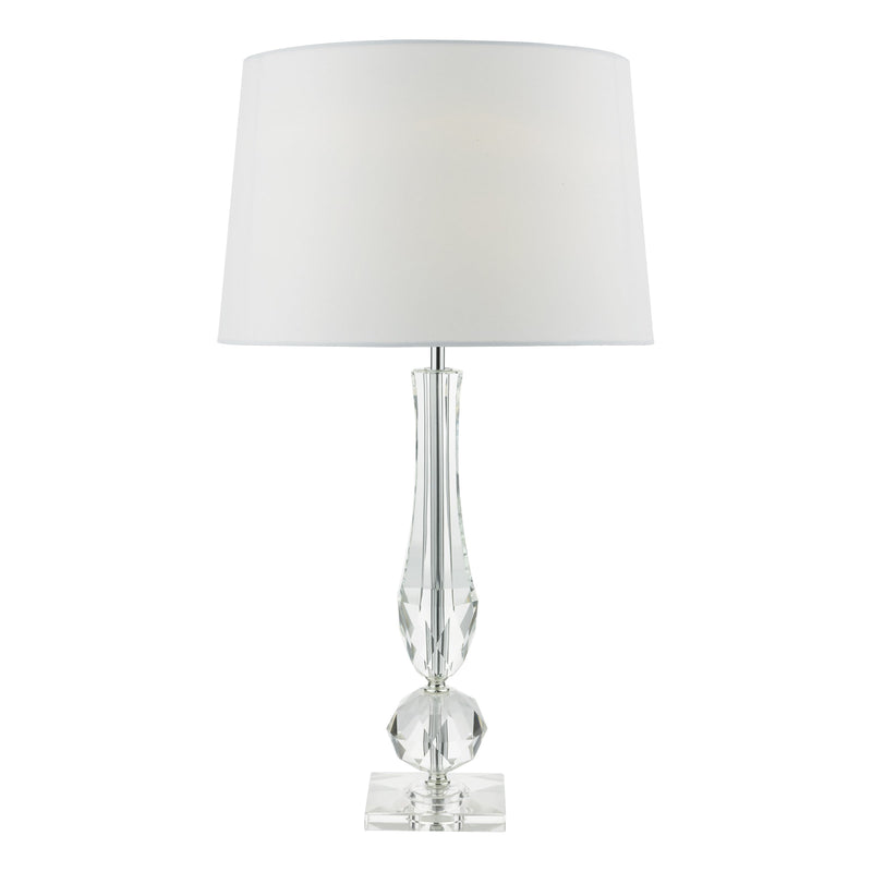 Dar MAC4208 Macy Table Lamp Cut Crystal Base c/w White Faux Silk Lined Shade