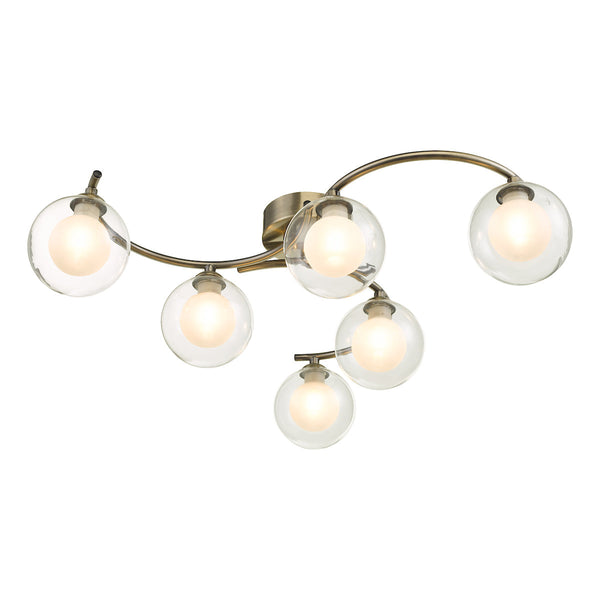 Dar NAK6475-04 Nakita 6 Light Semi Flush Antique Brass With Clear.Opal Glass