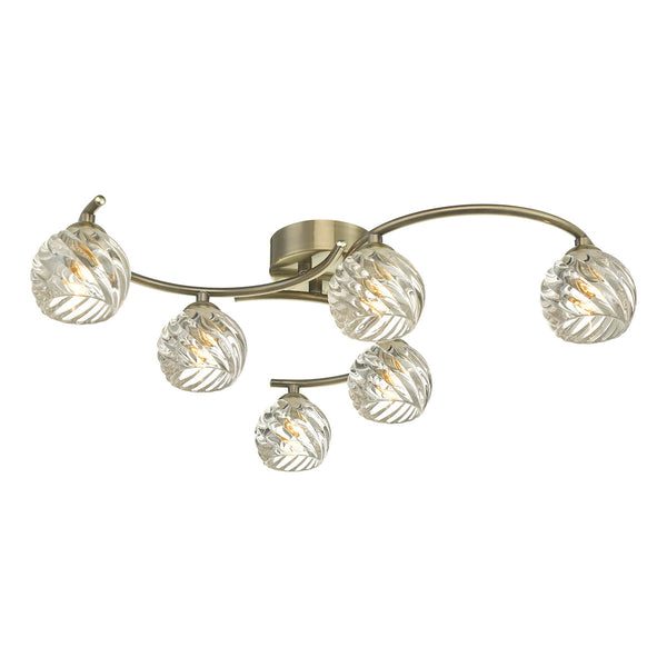 Dar NAK6475-05 Nakita 6 Light Semi Flush Antique Brass With Twisted Open Glass
