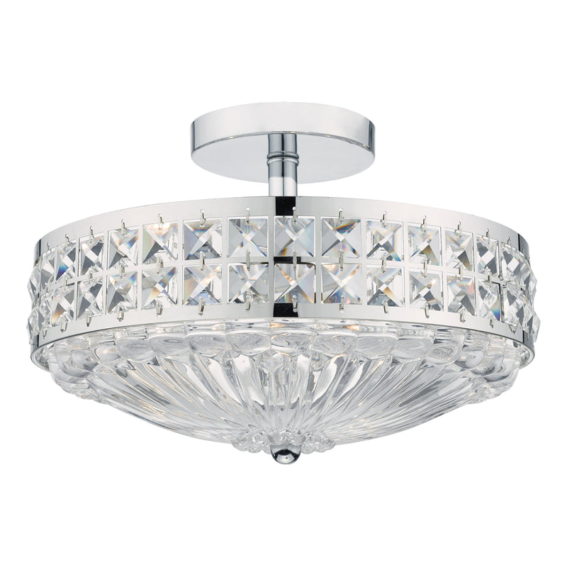 Dar OLO5350 Olona 3 Light Semi Flush Polished Chrome Crystal Beads and Glass Diffuser