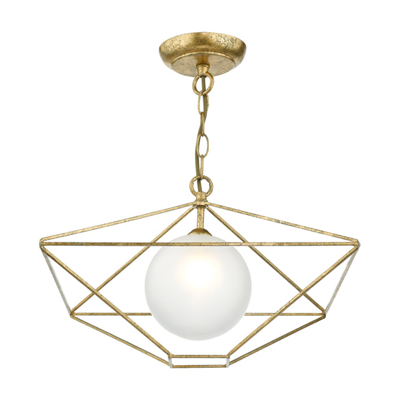 Dar ORS0135 Orsini 1 Light Pendant Antique Gold Opal Glass Shade