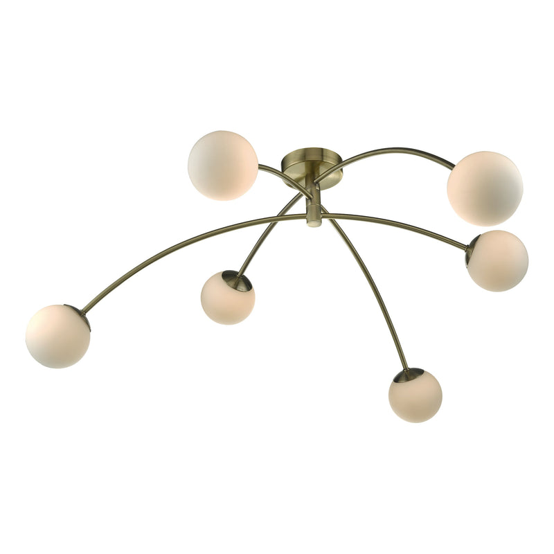 Dar PUG6475 Puglia 6lt Semi Flush Antique Brass & Opal Glass