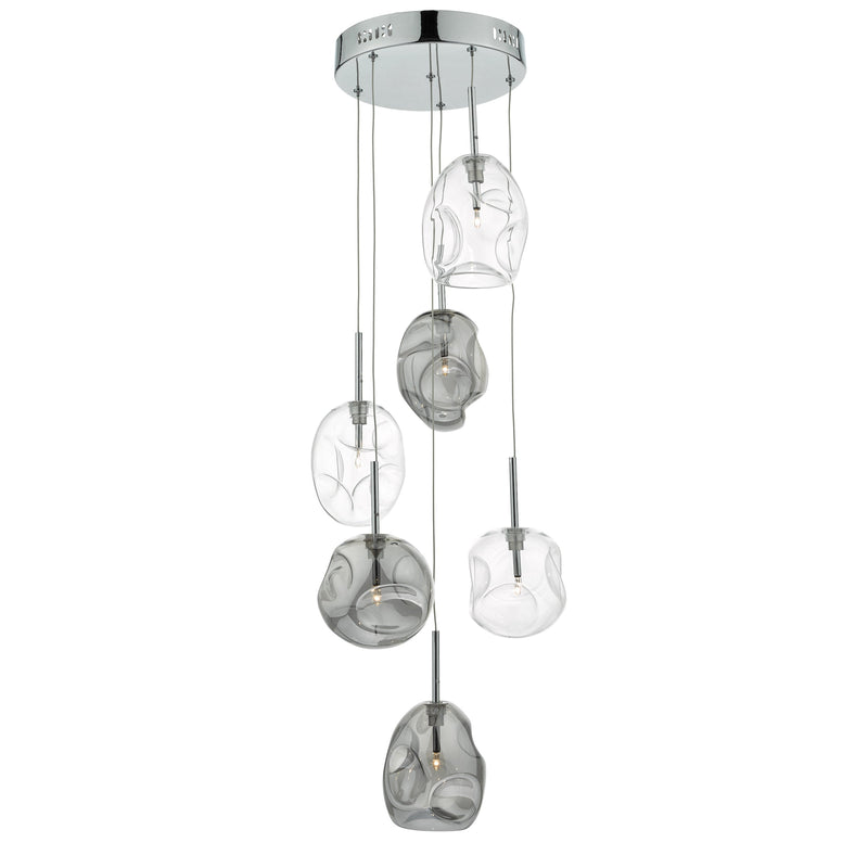 Dar QUI6410 Quinn 6 Light Cluster Pendant Smoked & Clear Glass