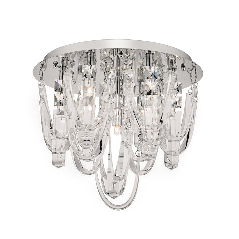 Dar ROX5050 Roxanne Crystal 7 Light Flush Ceiling Light Polished Chrome