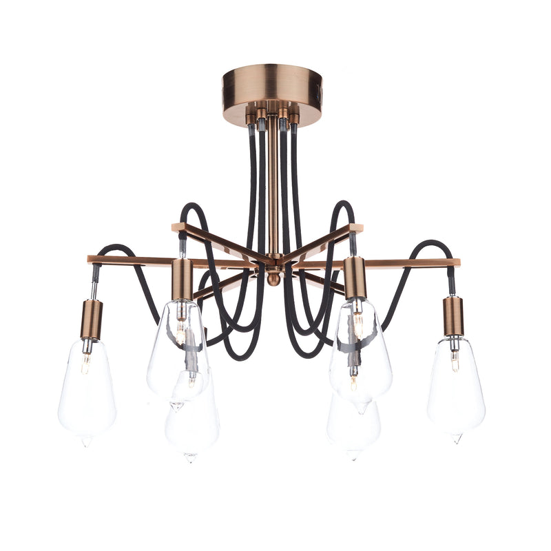 Dar SCR0664 Scroll 6 Light Semi Flush Copper