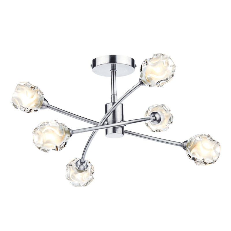 Dar SEA0646 Seattle 6lt Semi Flush Satin Chrome & Sculptured Glass