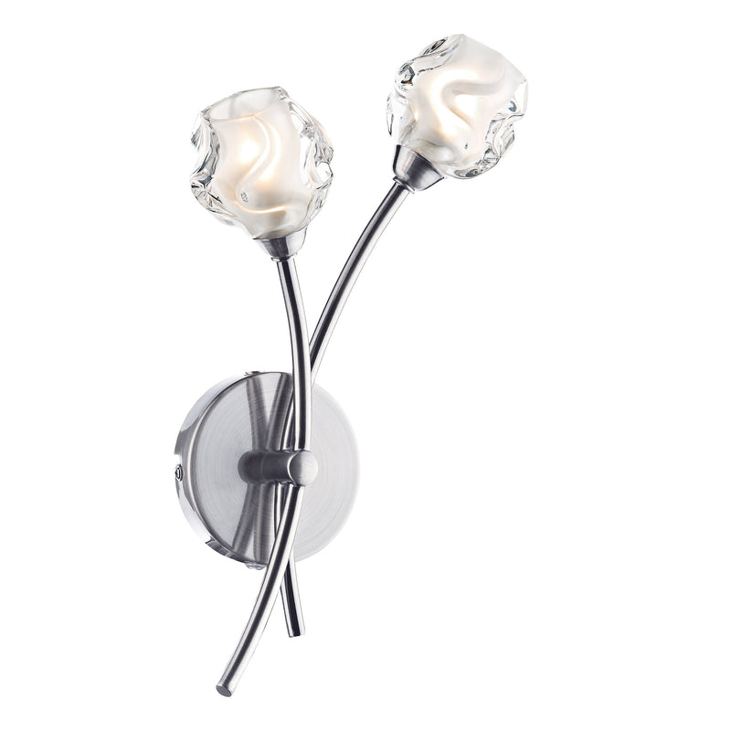 Dar SEA0946 Seattle 2lt Wall Light Satin Chrome & Sculptured Glass