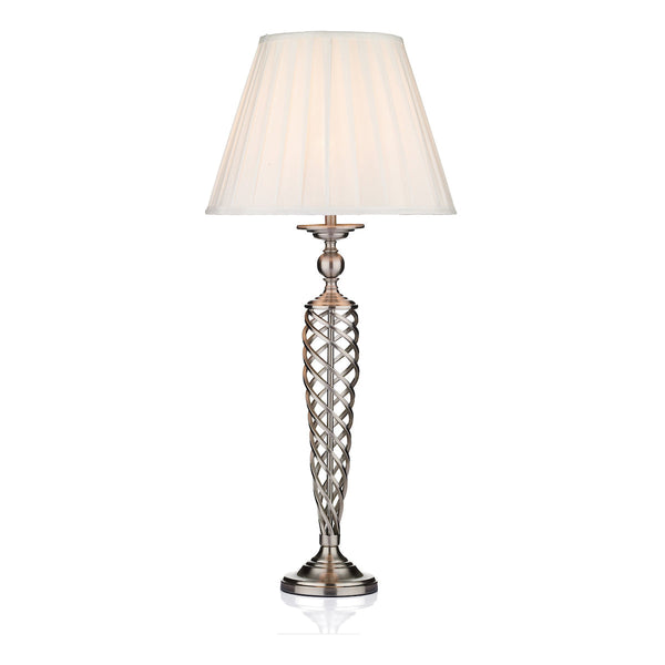 Dar SIA4246 Siam Woven Table Lamp Satin Chrome with White Cotton Pleated Shade