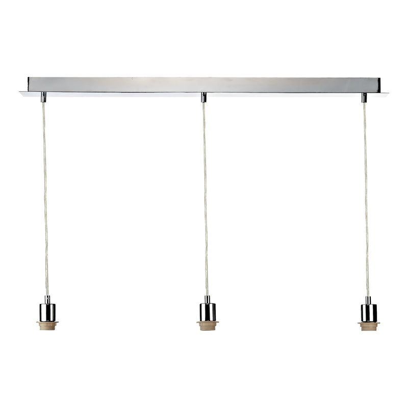 Dar SP365 3 Light Polished Chrome E27 Suspension With Clear Cable